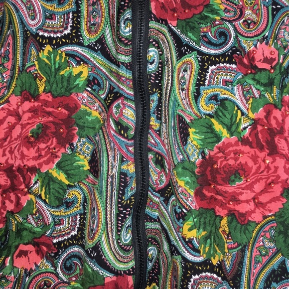 Vintage Floral Paisley Holiday Cropped Jacket Sz L - Picture 2 of 5